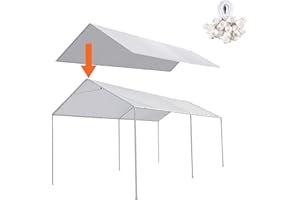 Thanaddo 10 x 20 Ft Carport Replacement Canopy Cover Garage Top Tent Shelter Tarp with Free 44 Ball Bungee Cords,White(Only Cover, Frame Not Include) (10x20 White)