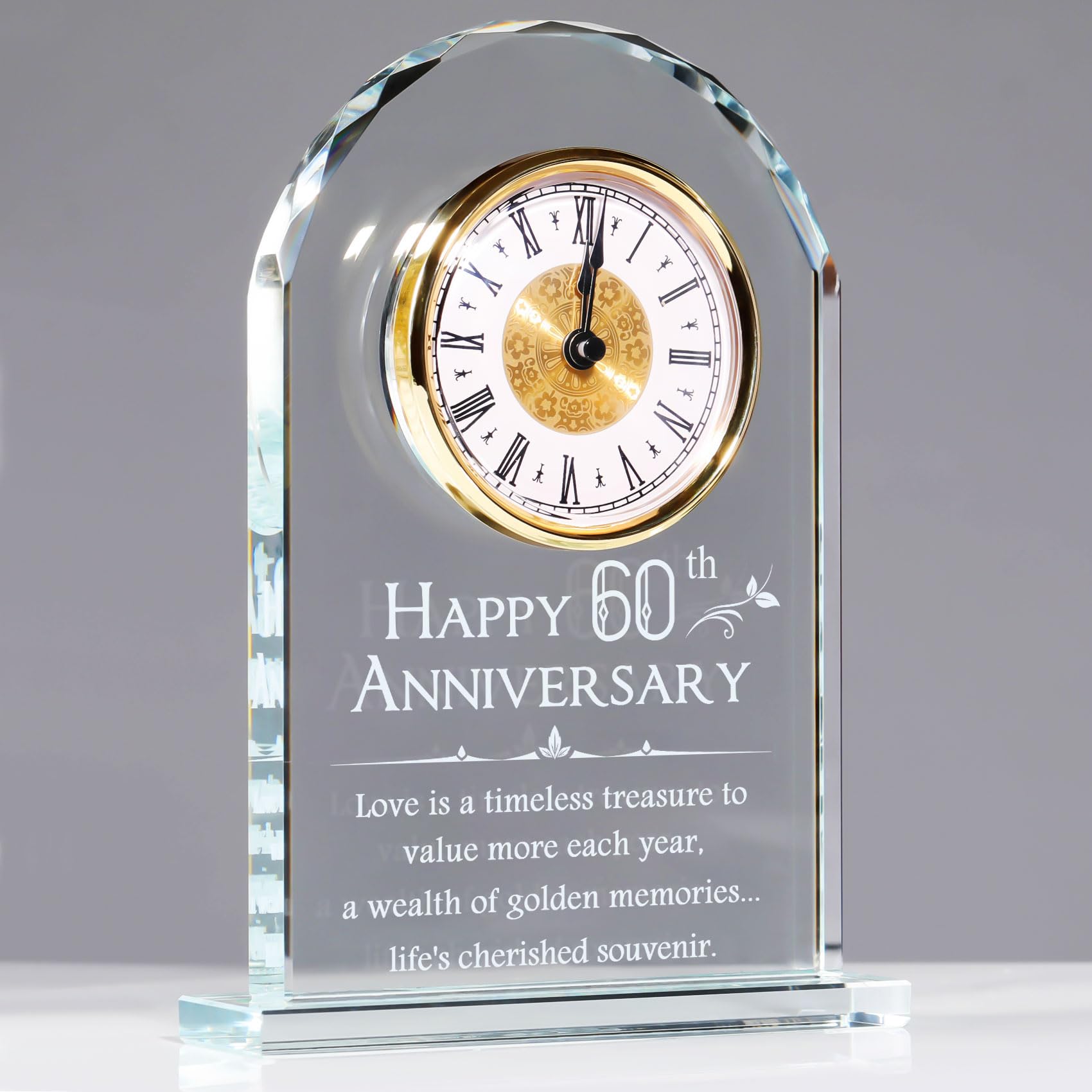 Movdyka Crystal Desk Gold Clock Gifts Diamond Anniversary for Married Couples 60th Wedding Ornaments for Living Room Keepsake 60 Years of Marriage Presents for Her Him Home Table Clock Decor