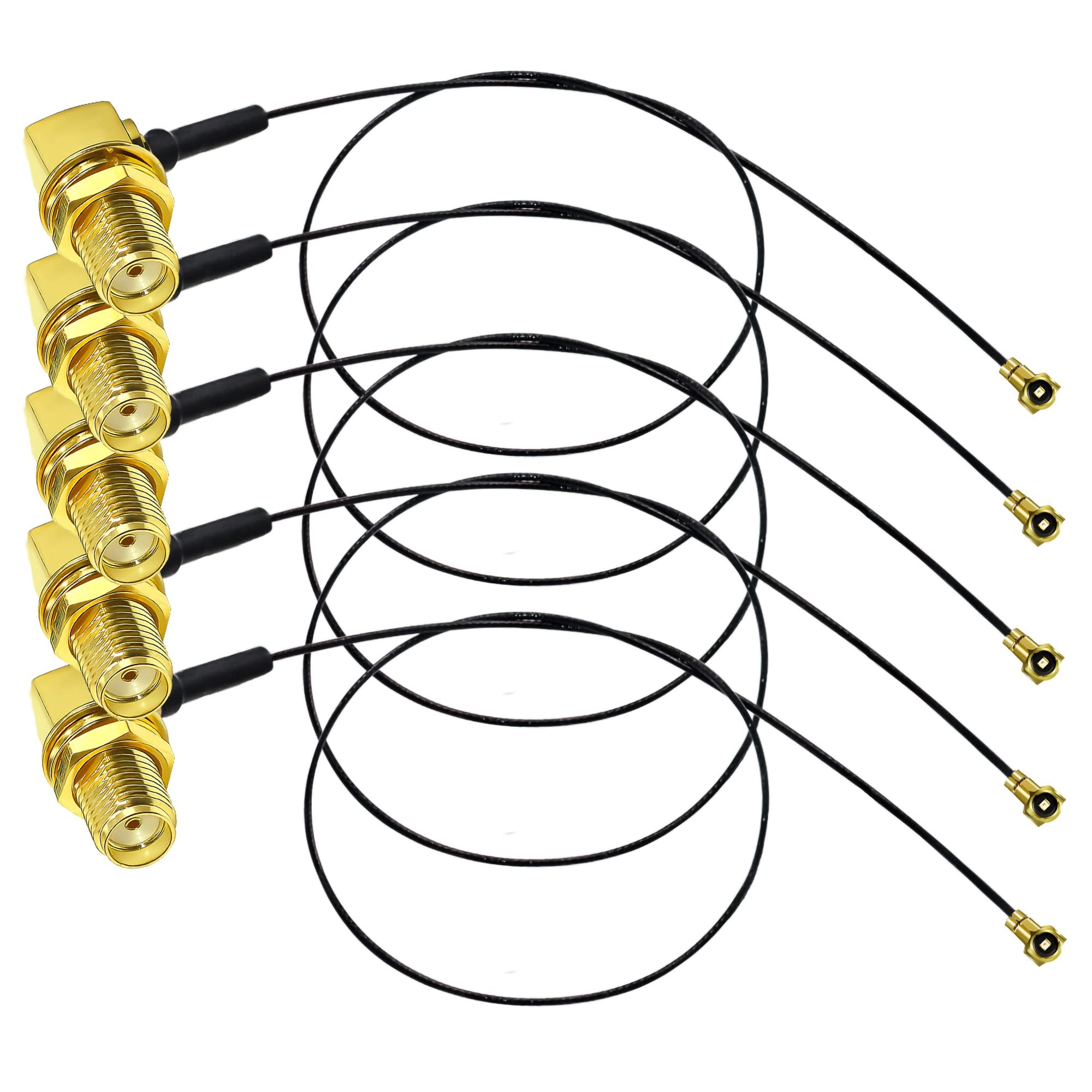 TUOLNK SMA to U.fl IPX Coaxial Cable SMA Female Right Angle Bulkhead to IPEX UFL MHF4 RF Pigtail WiFi Antenna Extension Cable 0.81mm IPX SMA Pigtail Coax Cable 12inch(30cm) 5 Pack