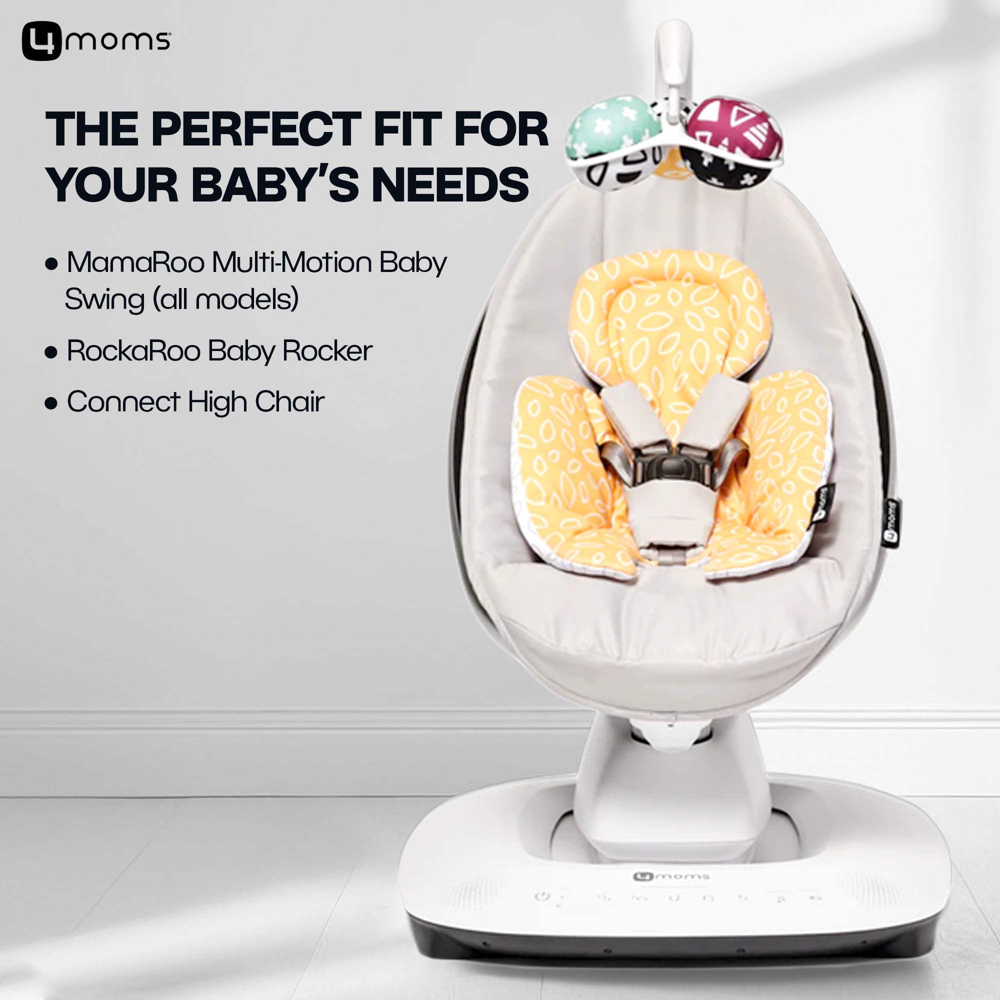 4moms RockaRoo and MamaRoo Infant Insert, Machine Washable, Cool Mesh Fabric, Reversible Design, Yellow