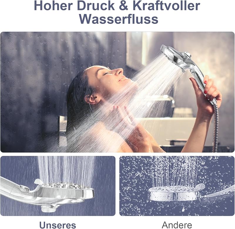 Soffione Doccia con Filtro, Doccino ad Alta Pressione con Filtrazione Multistrato, 10 Getti, Anticalcare e Risparmio Idrico, Testina Pressurizzata per Bagno e Cura degli Animali (G1/2)
