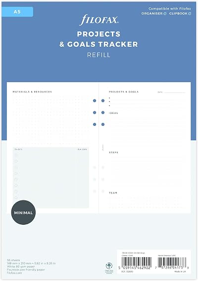 Filofax A5 Minimal Project Management Refill 56 sheets 80gsm