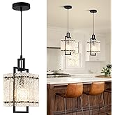 ANTILIYA Black Glass Pendant Lights Kitchen Island, Modern Pendant Light Fixtures with Water Ripple Glass Square Pendant Ligh
