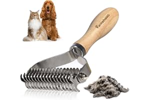 PAWSHOLIC Undercoat Rake for Dogs - Professional Pet Shedding Dematting Comb with Wood Handle, Stainless Steel Blades for Pet Cats Dogs Matted Hair Tangles Removing