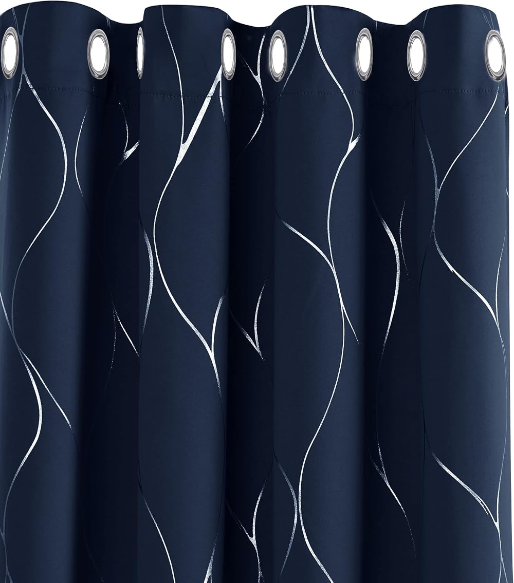 Deconovo Eyelet Blackout Curtains Navy Blue 46 x 90 Inch One Pair