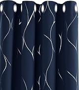 Deconovo Silver Wave Foil Printed Blackout Curtains Navy Blue 52x84 2 Panels