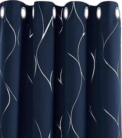 Deconovo Eyelet Blackout Curtains Navy Blue 46 x 90 Inch One Pair