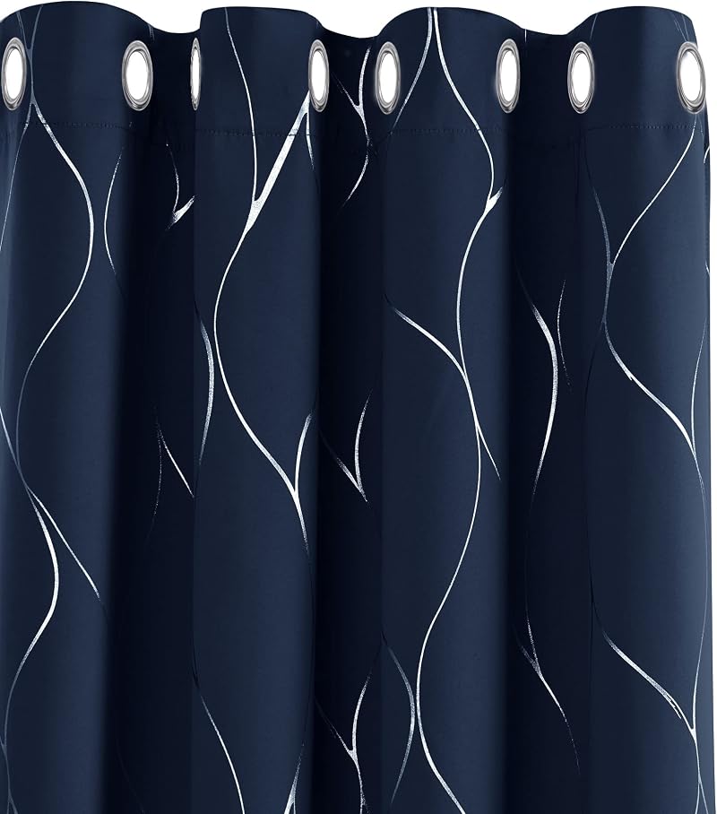 Deconovo Eyelet Blackout Curtains Navy Blue 46 x 90 Inch One Pair