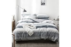 HighBuy Stripe Duvet Cover Queen Geometric Comforter Duvet Cover Grey White Cotton Bedding Sets Full Queen Grey Comforter Cover Full with Zipper Kids Full Duvet Cover Set for Boys Girls Teens
