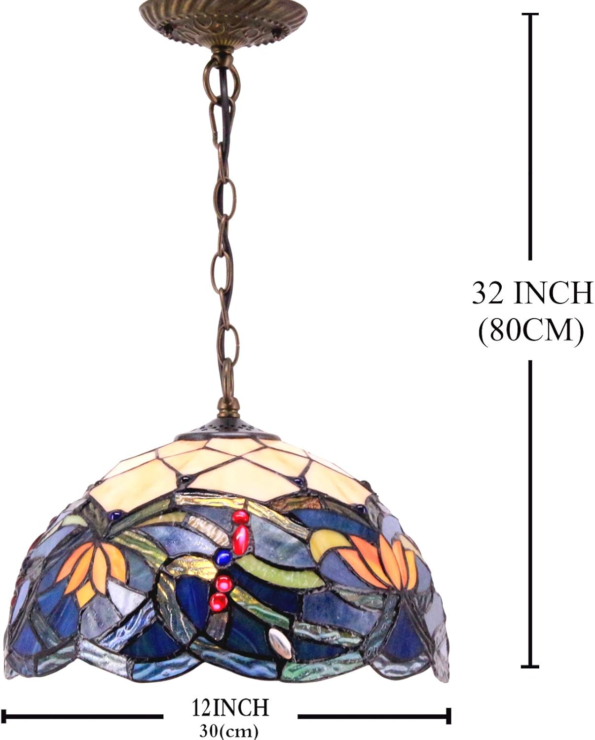 Tiffany Hanging Light W12H32 Inch (LED Bulb Included)Stained Glass Pendant lamp 1E26 Lotus Style S220 WERFACTORY Series Art Lamps Chandelier Kitchen Island Bar Hallway Living Room Dining Room Loft - - 