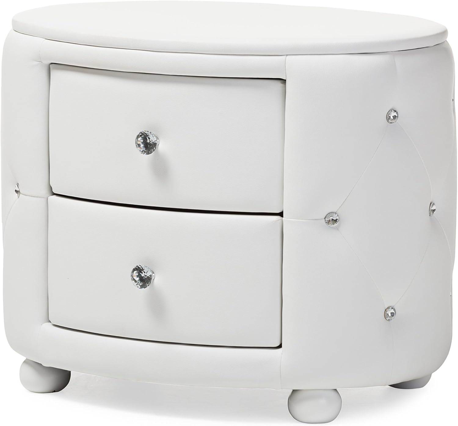 Amazon Com Baxton Studio Davina Hollywood Glamour Style Oval 2 Drawer Faux Leather Upholstered Nightstand Medium White Furniture Decor