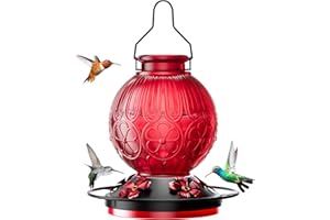 SOLAWNGARDEN 26Oz Hummingbird Feeder for Outdoors, Vintage Glass Bird Feeder with Perch, Durable & Easy to Clean, Hanging Nectar Feeder for Garden, Yard, Deck – Gift for Bird Lovers (Red)