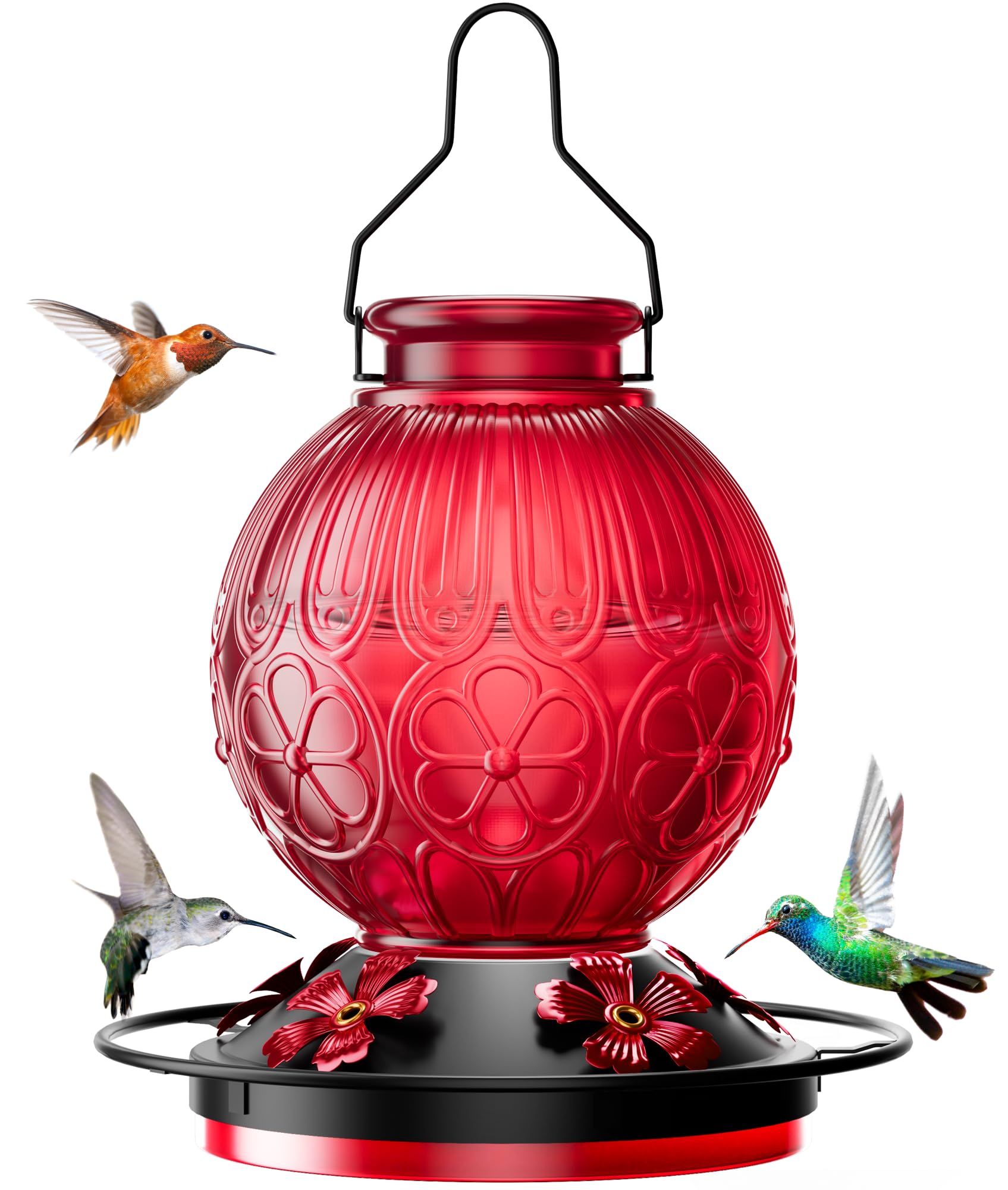 Photo 1 of 26Oz Hummingbird Feeder for Outdoors, Vintage Glass Bird Feeder with Perch, Durable & Easy to Clean, Hanging Nectar Feeder for Garden, Yard, Deck – Gift for Bird Lovers (Red)
