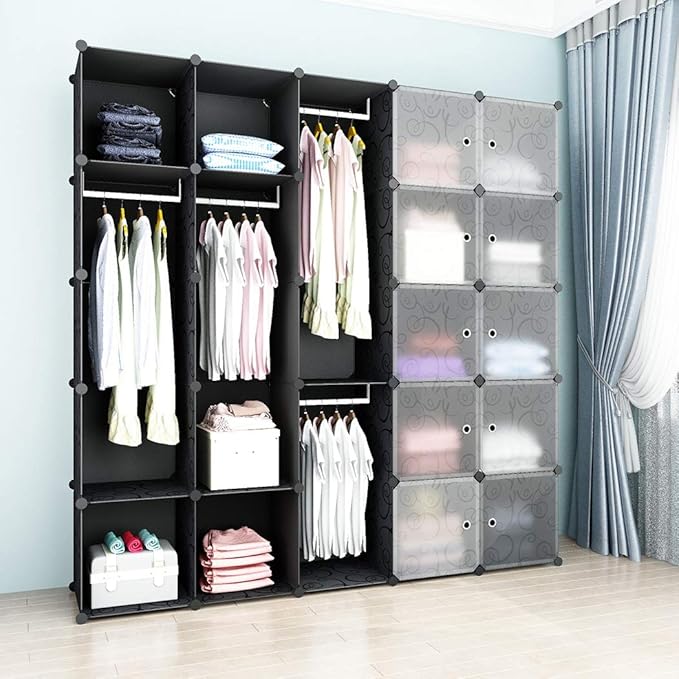 SIMPDIY Portable Wardrobe Spacesaving Multifunction Sturdy Plastic Storage Organizer Shelves