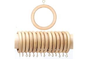 Mars Exports Handmade Wooden Drapery Rod Rings, Curtain Rod Rings, for 1-1.5 inch Curtain Rod Pole - Beech Wood (12, 2.2 INCH Inner Dia)