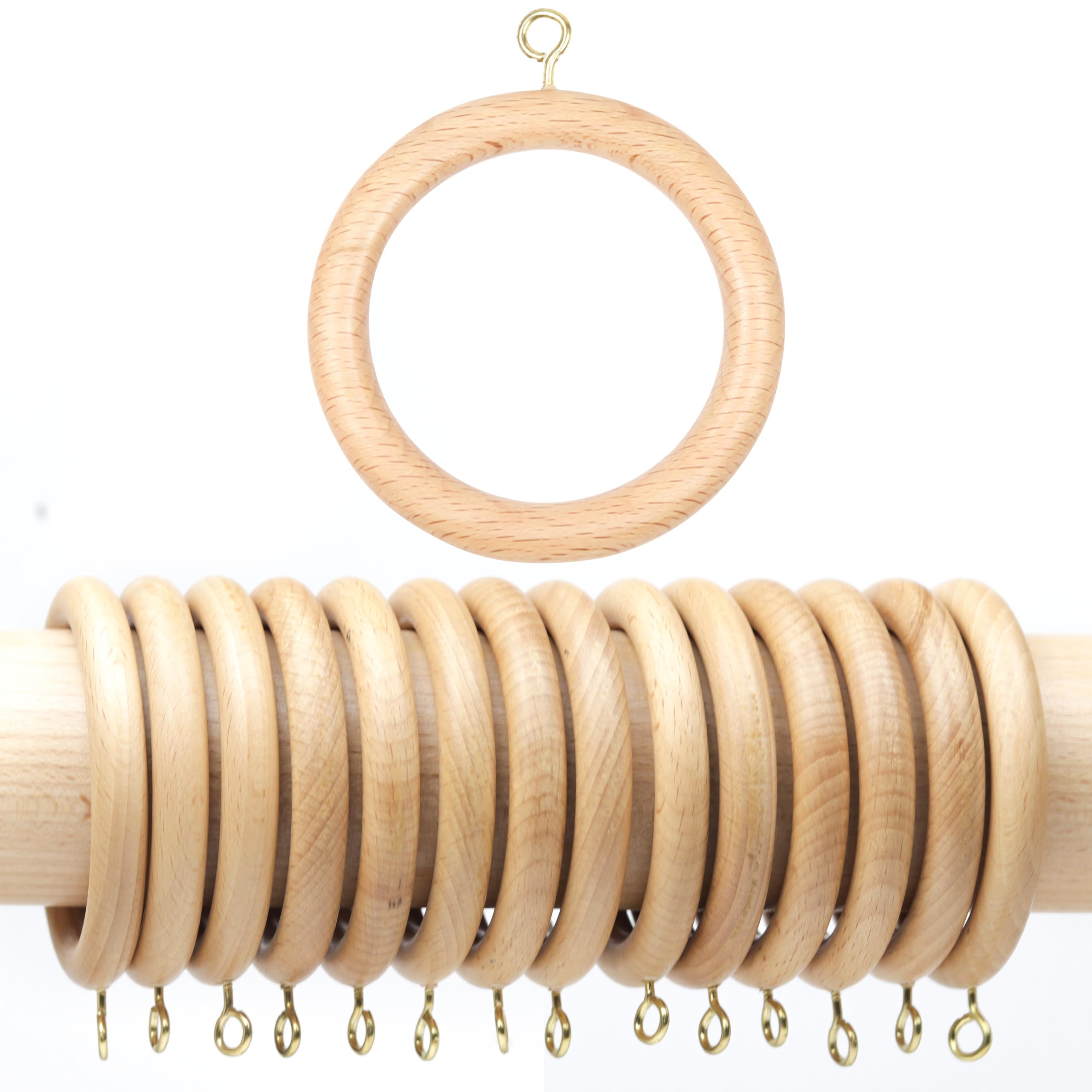 Photo 1 of 24 Pack Wooden Curtain Drapery Rod Rings,Farmhouse Beech Wood Drapes Rings,Vintage Look, Window,Shower Curtain 1.75 Inch Interior Diameter Rustic for 1-1.75 Inch Curtain Ring Rod Pole Outer (2.5 inch)