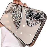 Changjia for iPhone 16 Plus Glitter 3D Butterfly Case,Cute Luxury Bling Sparkle Liquid Flowing Clear Case with Camera Lens Protector Plating Bumper Women Girls Case for iPhone 16 Plus 6.7Inch (Silver)