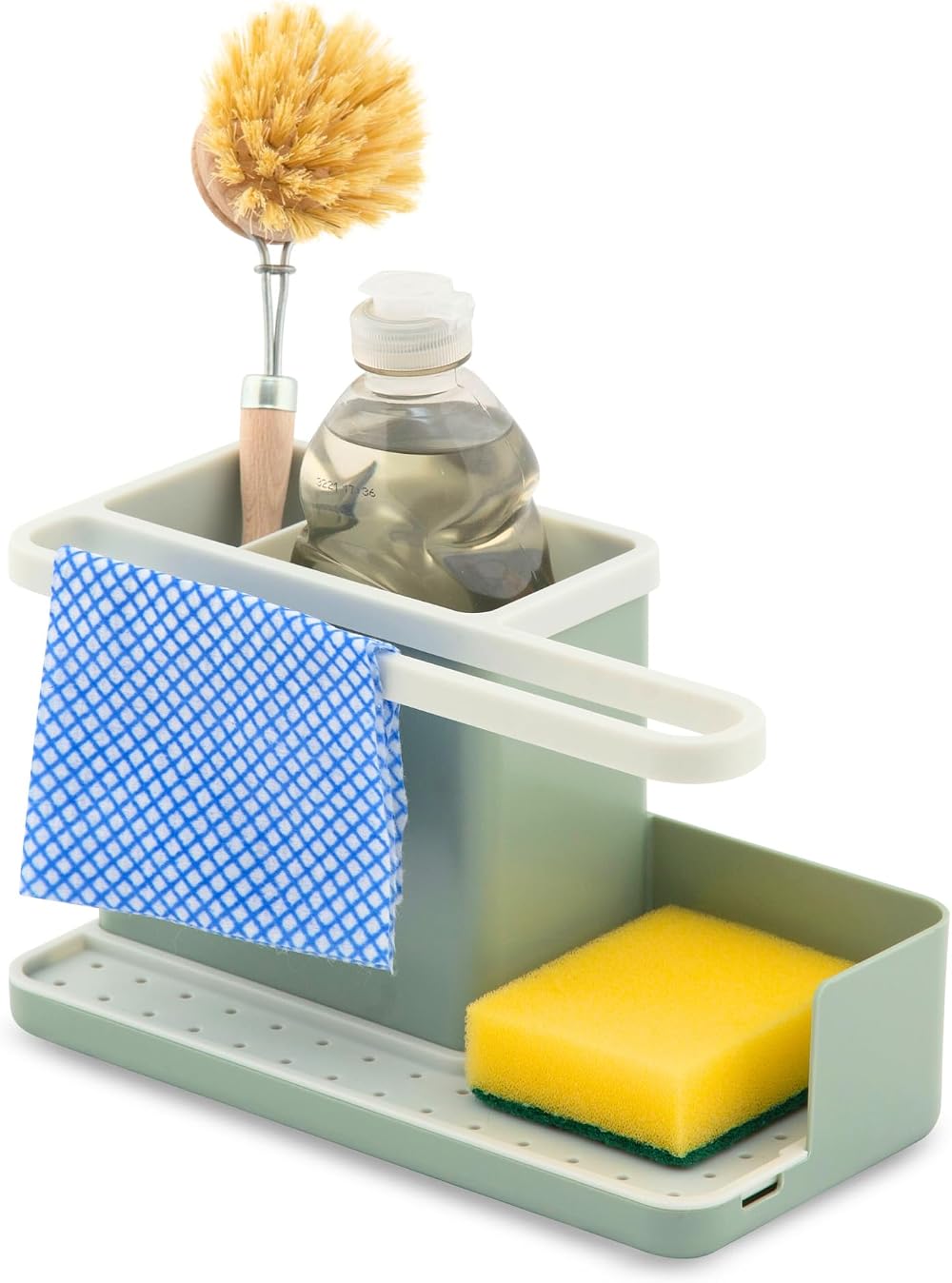 simplywire Sink Tidy Caddy with Drip Tray Sage Green White