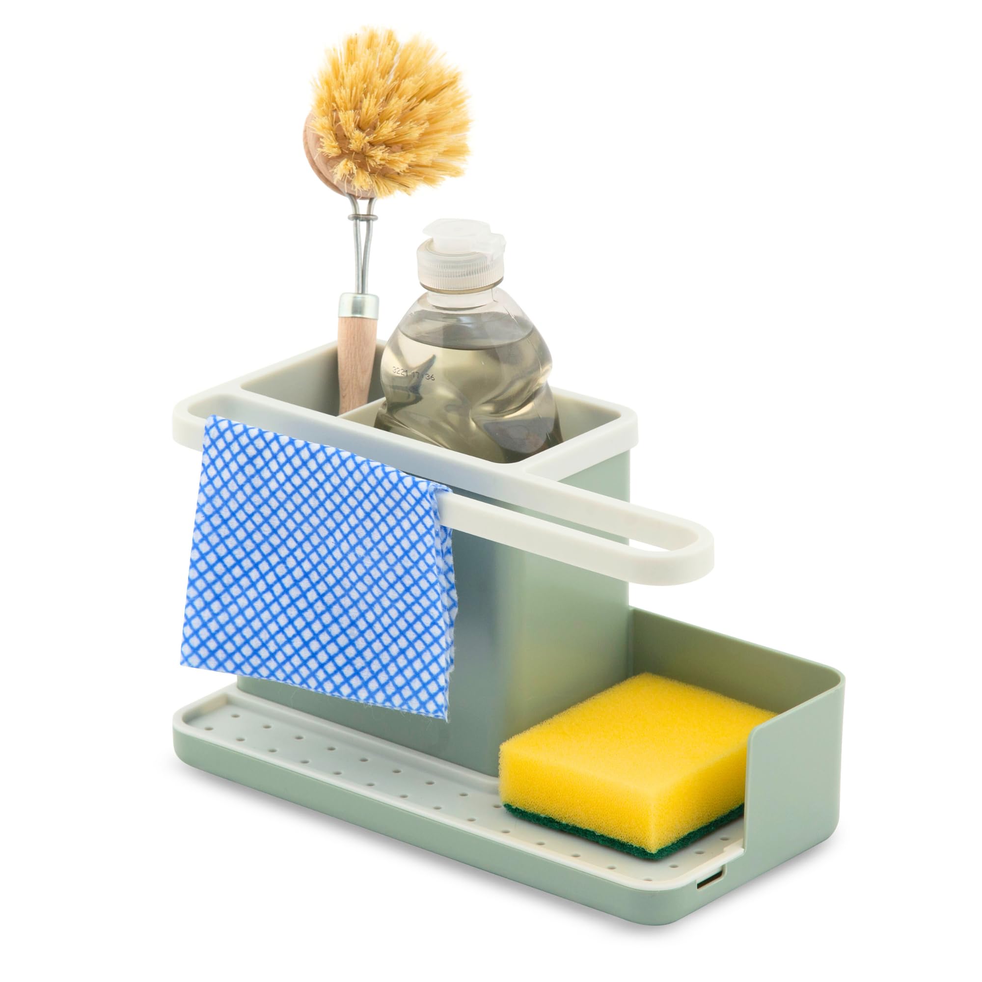 simplywire – Sink Tidy/Caddy – Kitchen Sink Organiser – Removable Drip Tray – Non-Slip - Sage Green & White