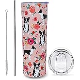 sxmluedn Boston Terrier Gifts for Women Cute Dog Tumbler Coffee Cup for Women Boston Terrier Travel Mug 20 Oz Stainless Steel Insulated Water Bottle With Lid and Straw