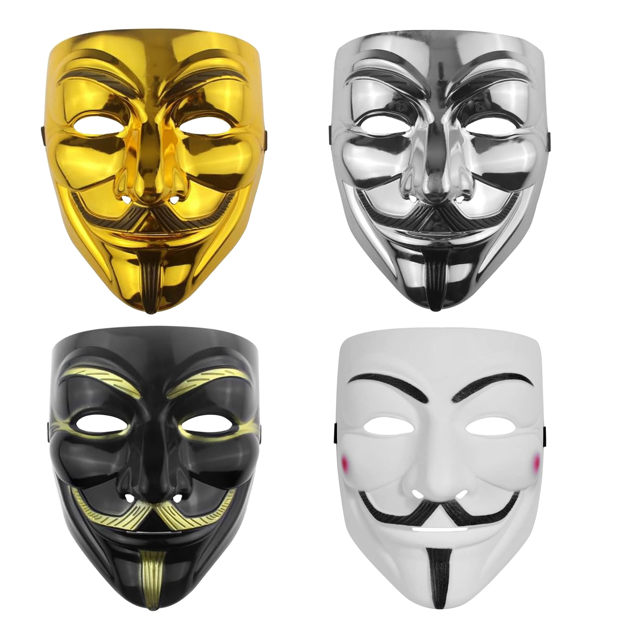 GrassVillage Anonymous Halloween V for Vendetta 3 pc Mask Set - Gold, White and Black - PARTY, WORLD BOOK WEEK/HALLOWEEN KIT