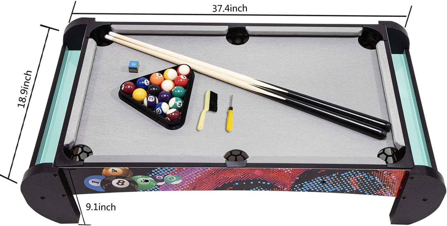 Tabletop Pool Set -Billiards Table Game Set, Mini Pool Table for Premium Tabletop Billiards Mini Snooker Game Set Travel-Size Billiards Table top with Balls, Cues, and Rack: Sports & Outdoors