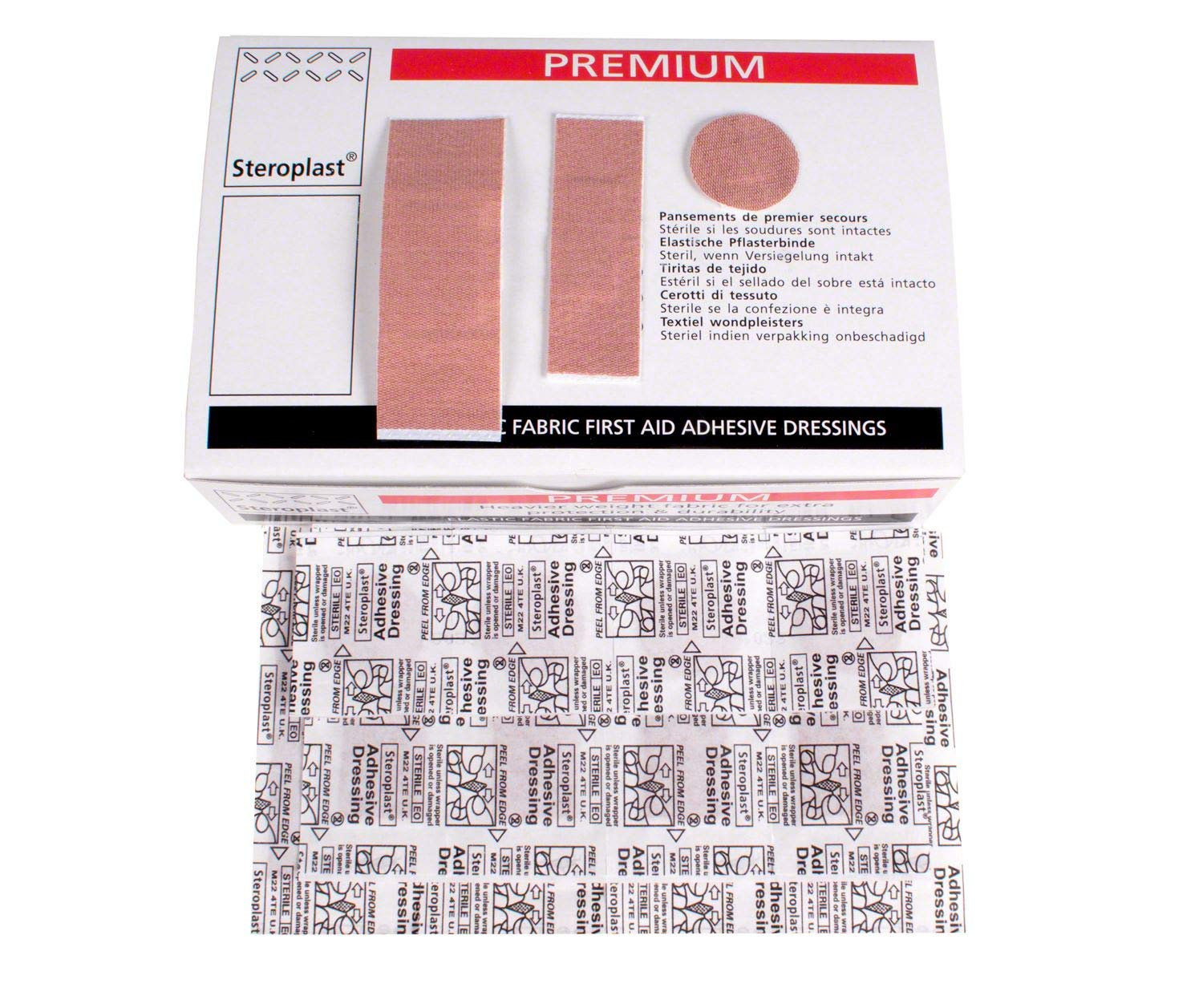 Steroplast 6059F Premium Elastic Fabric Plasters Assortment in a cardboard box (5 sizes) (Pack of 100)