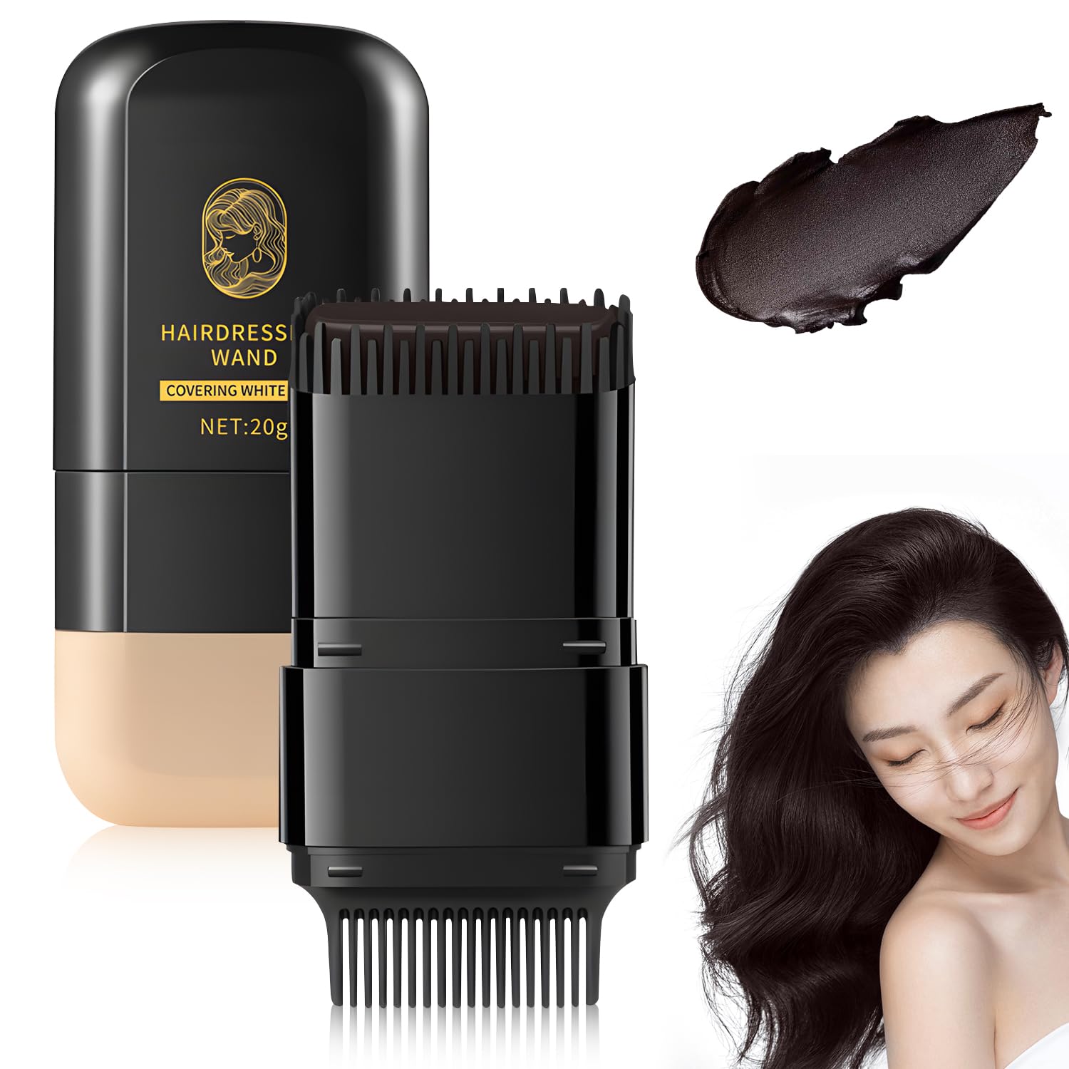 Photo 1 of 2-in-1 Hair Color Stick & Comb, Waterproof and Sweat-Proof Hair Dye Comb, Instant Convenient Root Touch Up for Gray Hair, Touch up Comb for Women & Men (Black Bronw)