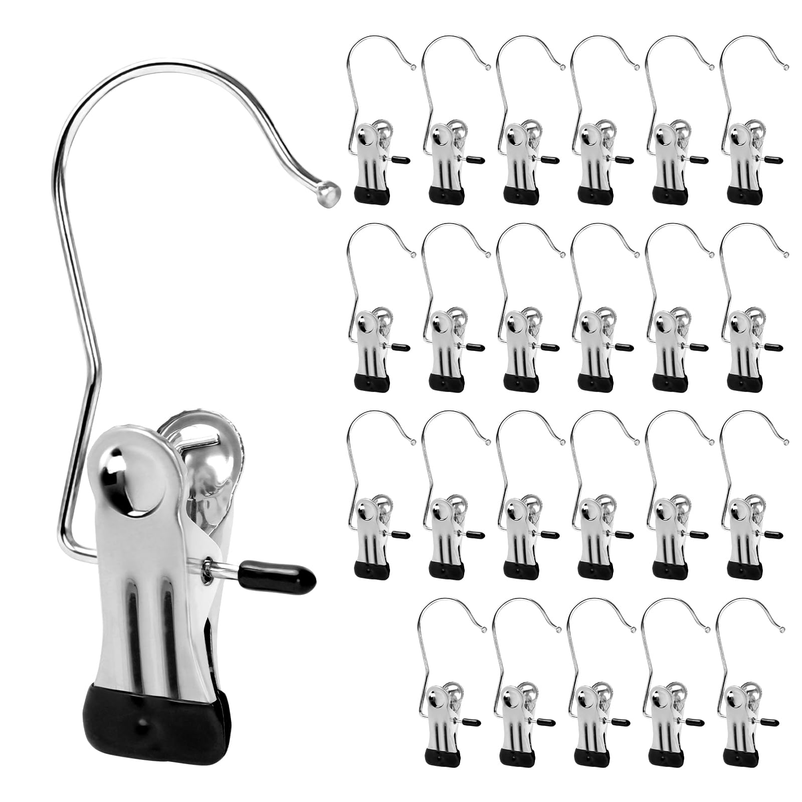 Photo 1 of **PARTIAL SET**JINGIHE 30 Pack Laundry Hook Hangers Clothes Hanger Clips for Closet Organizer, Stainless Steel Heavy Duty Clothespins Bulk Boot Hanger Clips for Travel Pants Socks Handbags Hats Belt Towels Jean