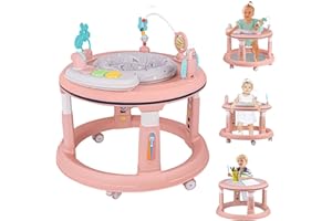 ERMEIRABBIT Baby Walker with Music and Lights, 5 Adjustable Heights, Baby Walkers and Activity Center for Boys Girls Babies 6-12 Months, Features 360 Degree Swivel Seat, Detachable Toys and Bounce Foot pad
