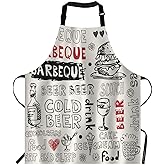 EKOBLA Barbecue Aprons Cold Beer Scotch Food Ice Cream Cake Sandwich Drink Burger Waterproof Resistant Chef Cooking Kitchen BBQ Adjustable Aprons for Women Men 27x31 Inch