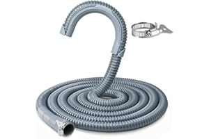 Elyfree Universal Washing Machine Drain Hose, 8ft Corrugated Flexible Washer Drain Hose, Discharge Hose Replacement for Whirlpool, GE, Kenmore, Installation Washer Hose Drain, Clamp and Hook Included