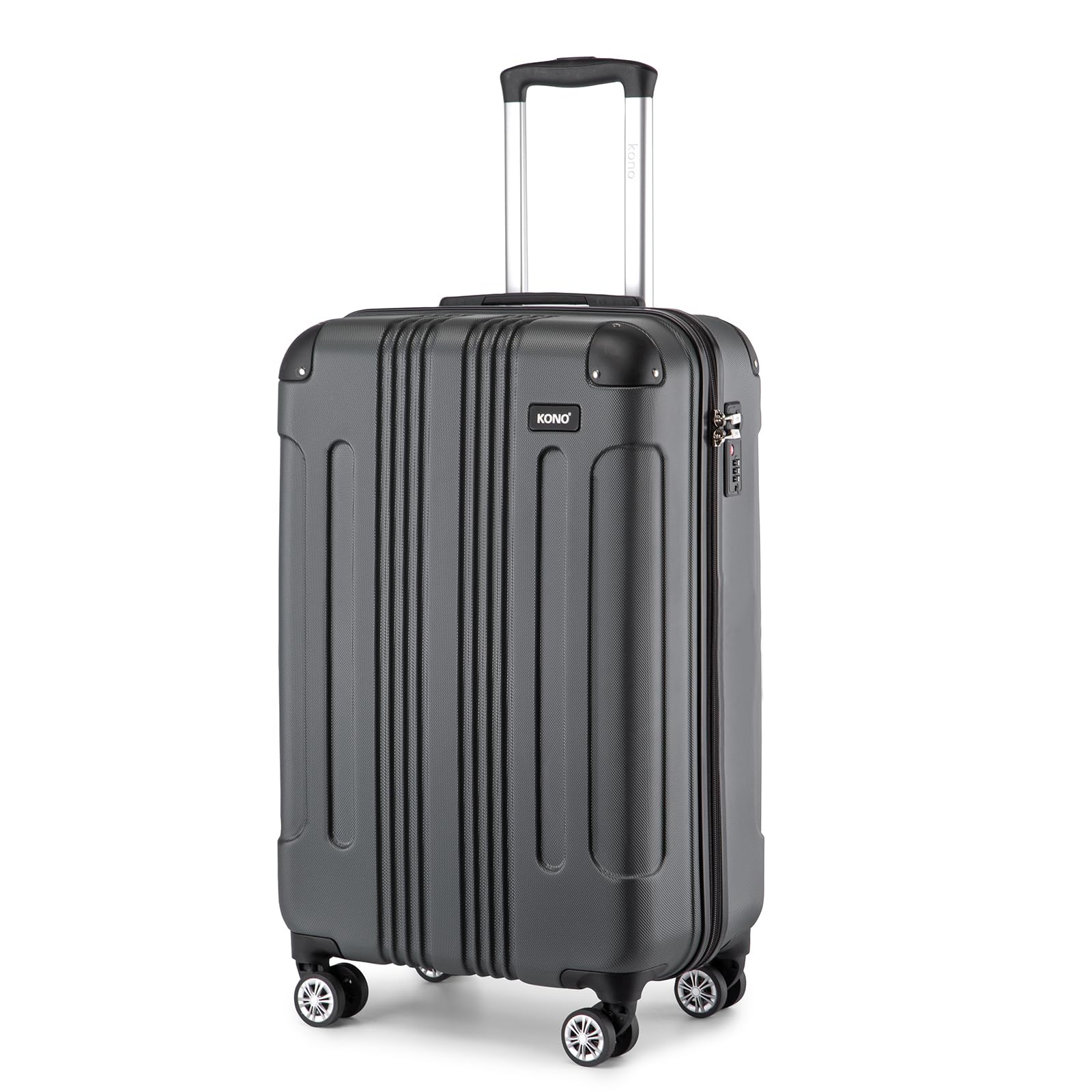 Kono Lightweight Hard Shell ABS+PC Cabin Suitcase - 55x35x20cm Carry-On Hand Luggage with 4 Spinner Wheels (Grey)
