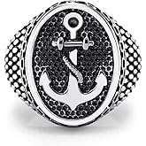 555Jewelry Stainless Steel Vintage Signet Nautical Pirate Sailor Anchor Ring for Men