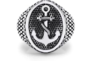 555Jewelry Stainless Steel Vintage Signet Nautical Pirate Sailor Anchor Ring for Men