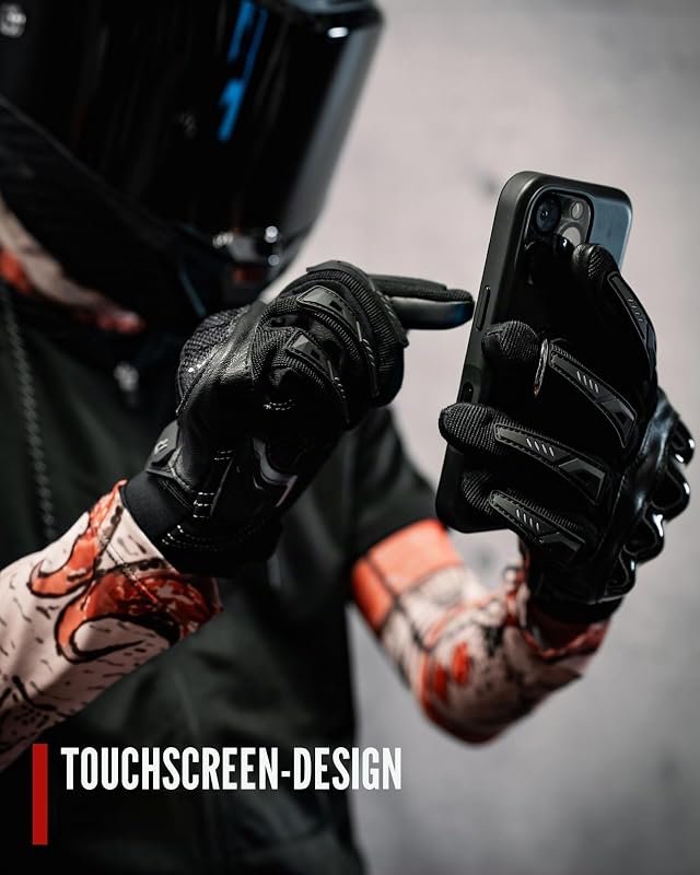 Motorradhandschuhe Herren Sommer Hartschale Kohlefaser atmungsaktiv Touchscreen weich für Motorradfahren Bergsteigen Wandern Schwarz-L