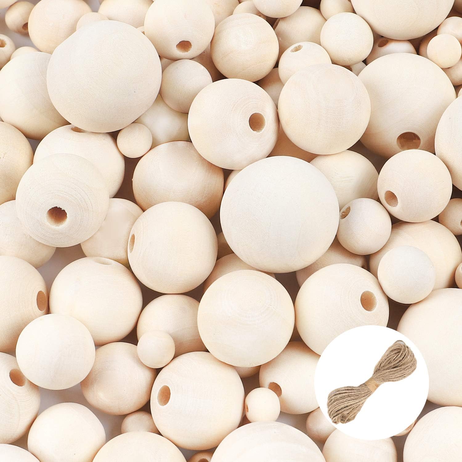 UOONY Wooden Beads for Crafts 260pcs 5 Size, Garland Making