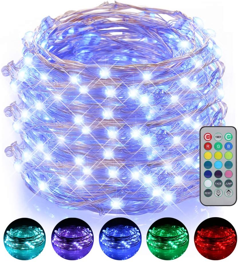 GreenClick Dimmable String Lights, 16ft 50 LED Battery Powered Multi Color Changing Rope Lights with Remote