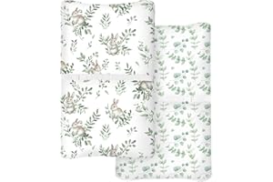 WOODIVILLE Changing Pad Cover for Baby Boys Girls 2 Pack, Fits Standard 32”×16” Changing Table Pads, Silky Breathable Stretch Knit, Machine Washable (Bunny Meadow)