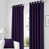 Rayyan Linen Blackout Eyelet Curtains Aubergine 46x72 Pair 2 Tiebacks