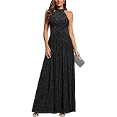 Ever-Pretty Women's Glitter Halter Sleeveless Formal Dresses Evening Gowns Pleated A-line Wedding Guest Dress 41961
