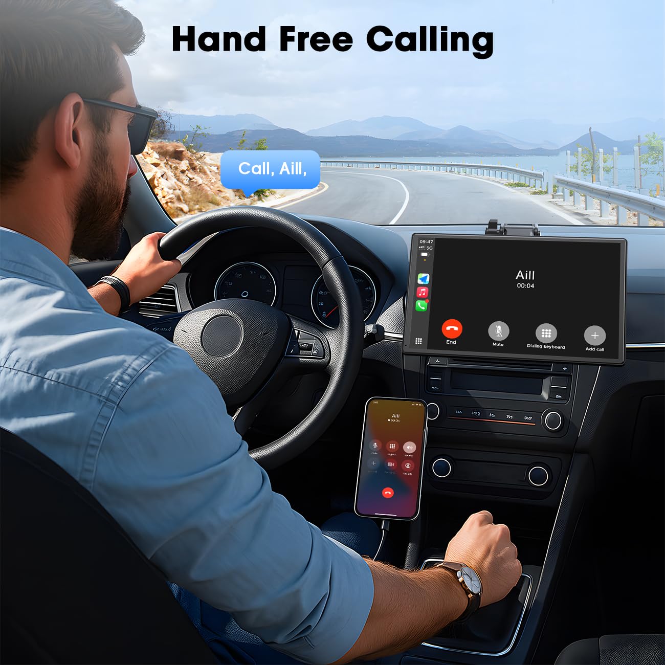 Carplay Screen for Car, 9'' Wireless CarPlay & Android Auto- Upgrade Portable Touchscreen with Bluetooth, Mirror Link, Voice Control, Hands-Free Calling,Plug & Play Car Play Screen