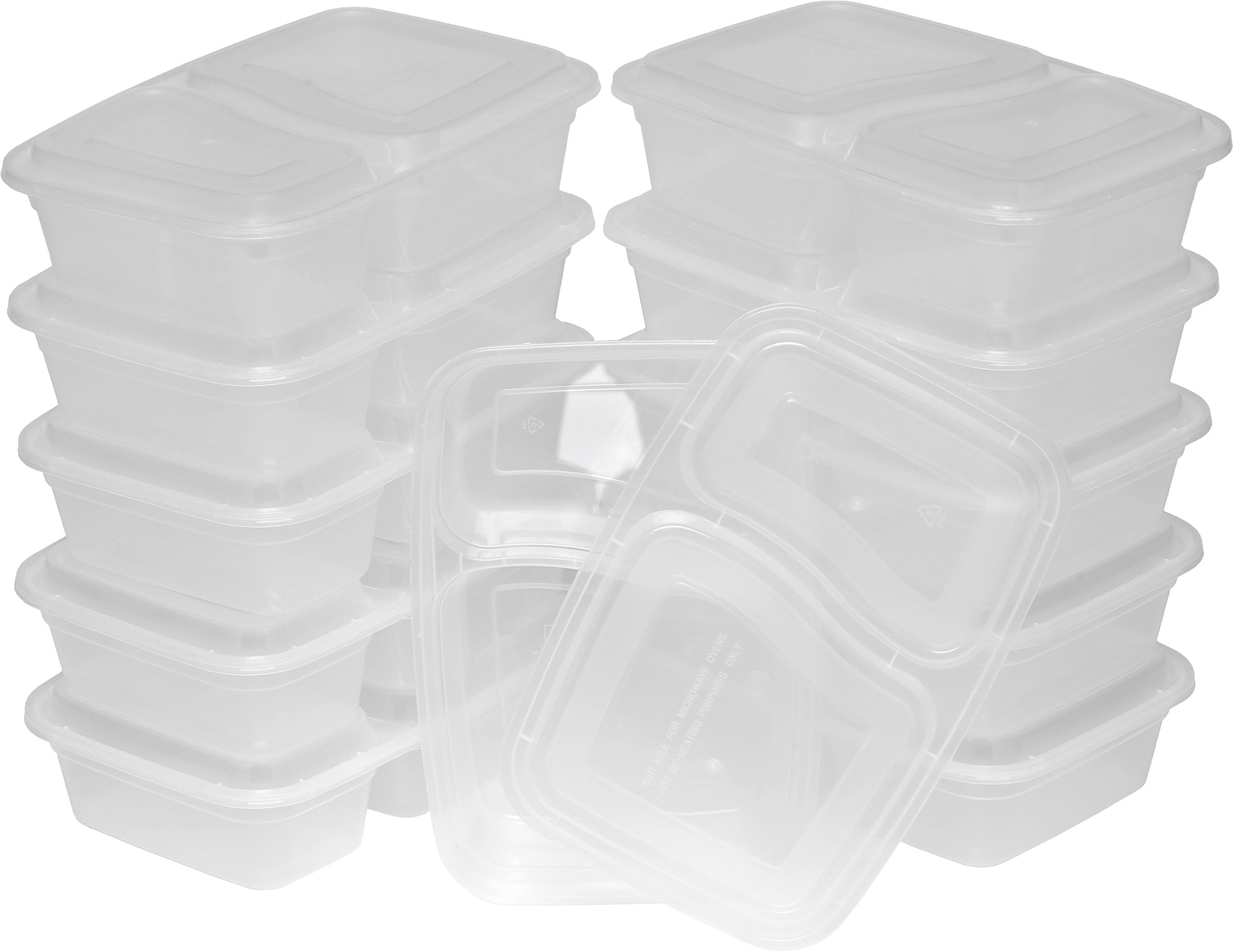 TTG 20Pack Bento Lunch Boxes with Lids (2 Compartment/ 32 oz) Microwaveable, Dishwasher