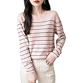 Chanyarn Women's 100% Merino Wool Sweater 2025 Fall Winter Crew Neck Striped Long Sleeve Warm Soft Knit Sweater