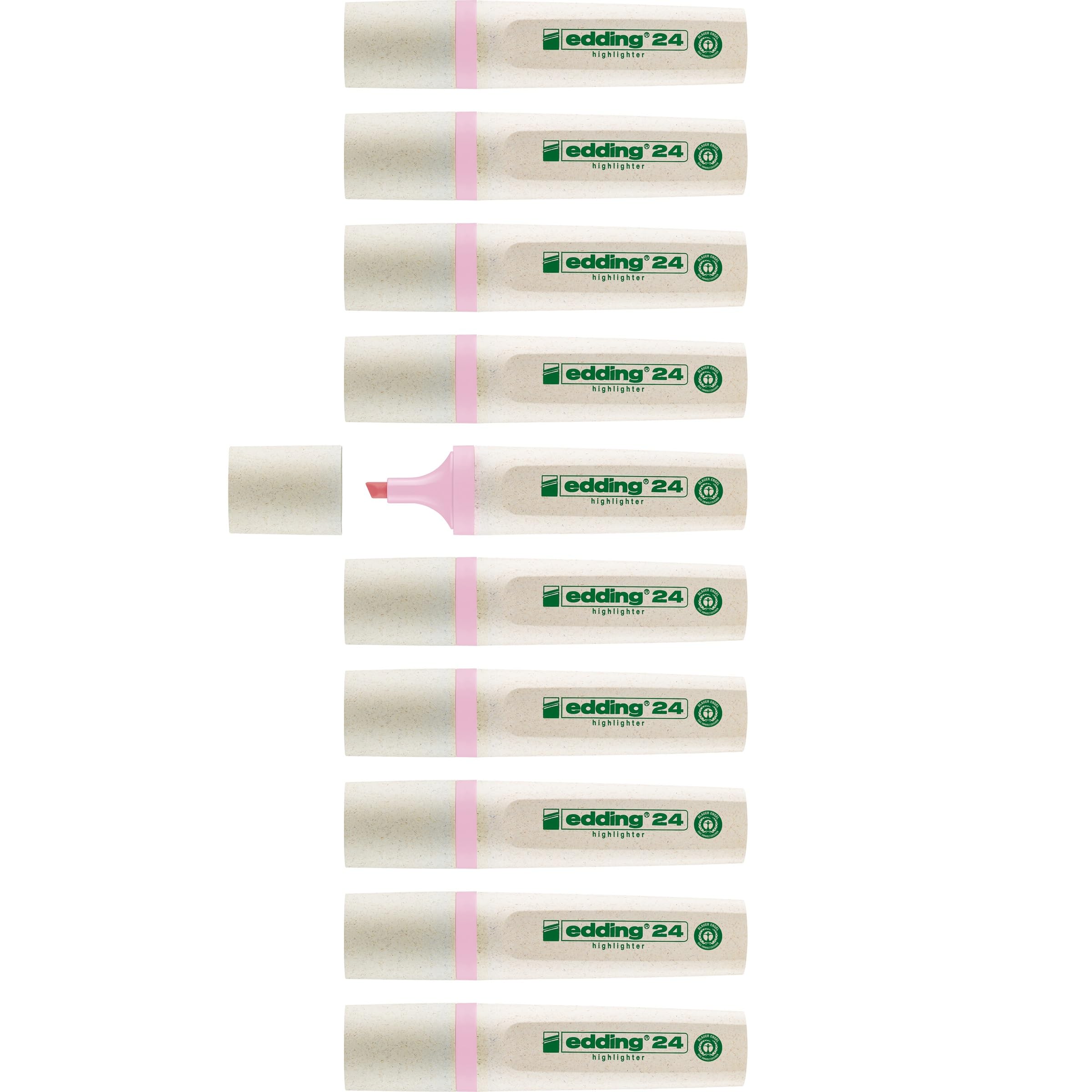 Edding 24 EcoLine highlighter - pastel rose - 10 highlighters - chisel nip 2-5 mm - for quick and easy marking and highlighting of texts and notes - refillable, made of recyclable material