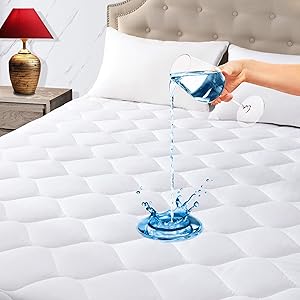 King Quilted Fitted Waterproof Mattress Pad, Premium Filling Mattress Cover, Breathable, Quiet, Cooling, Hypoallergenic, Machine-Washable Mattress Protector with Deep Pocket, Vinyl Free