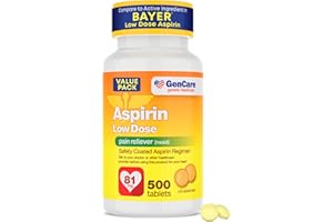 GenCare - Low Dose Aspirin 81mg for Adults Coated (NSAID) 500 Tablets | Adult Low Dose | Enteric Coated Aspirin Pills | Muscle Pain & Menstrual Pain Relief | Fever Reducer | Generic Bayer