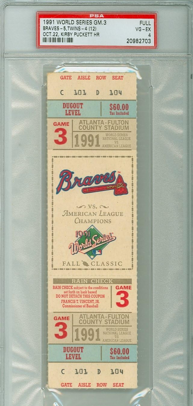1991 World Series Twins at Braves Game 3 FULL TICKET Atl 1991 World Series Twins at Braves Game 3 FULL TICKET Atl