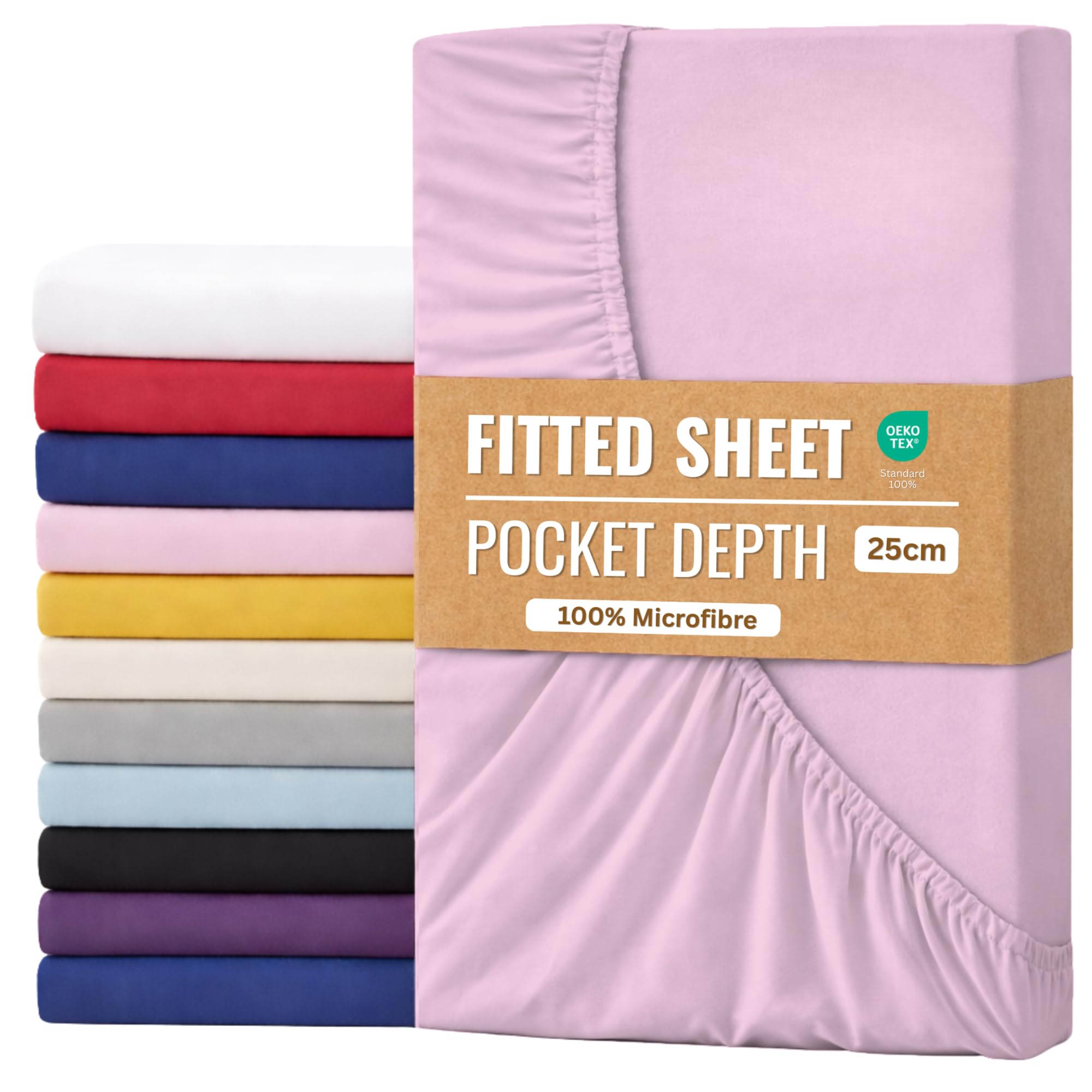Fitted Sheet 25cm with Extra Deep Pockets - OEKO-TEX Certified Bed Sheet King Size 152X200CM | Hotel Quality & Wrinkle Resistant | Brushed Microfibre Fitted Sheets (Pink, King 25CM)