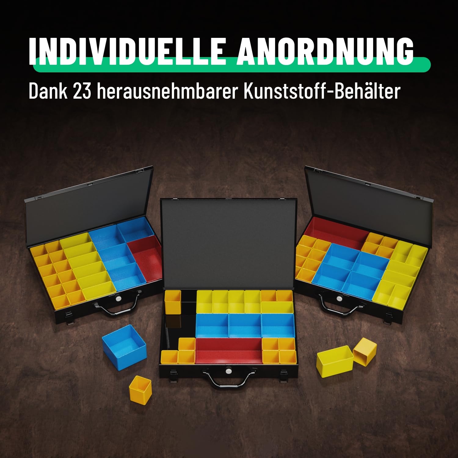 greate Sortimentskasten Metall mit 23 herausnehmbaren Behältern - Kleinteilekoffer leer - Sortimentskoffer als Schraubenkoffer - Schrauben Sortimentbox, Kleinteilemagazin, Werktstatt Organizer 3